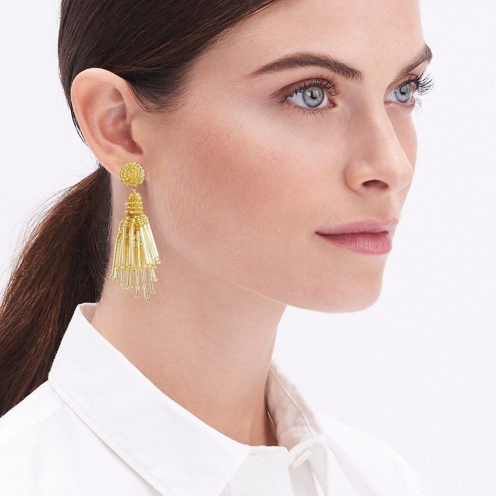 J‎ Crew Women's Beaded Tassel Party Earrings Hypoallergic